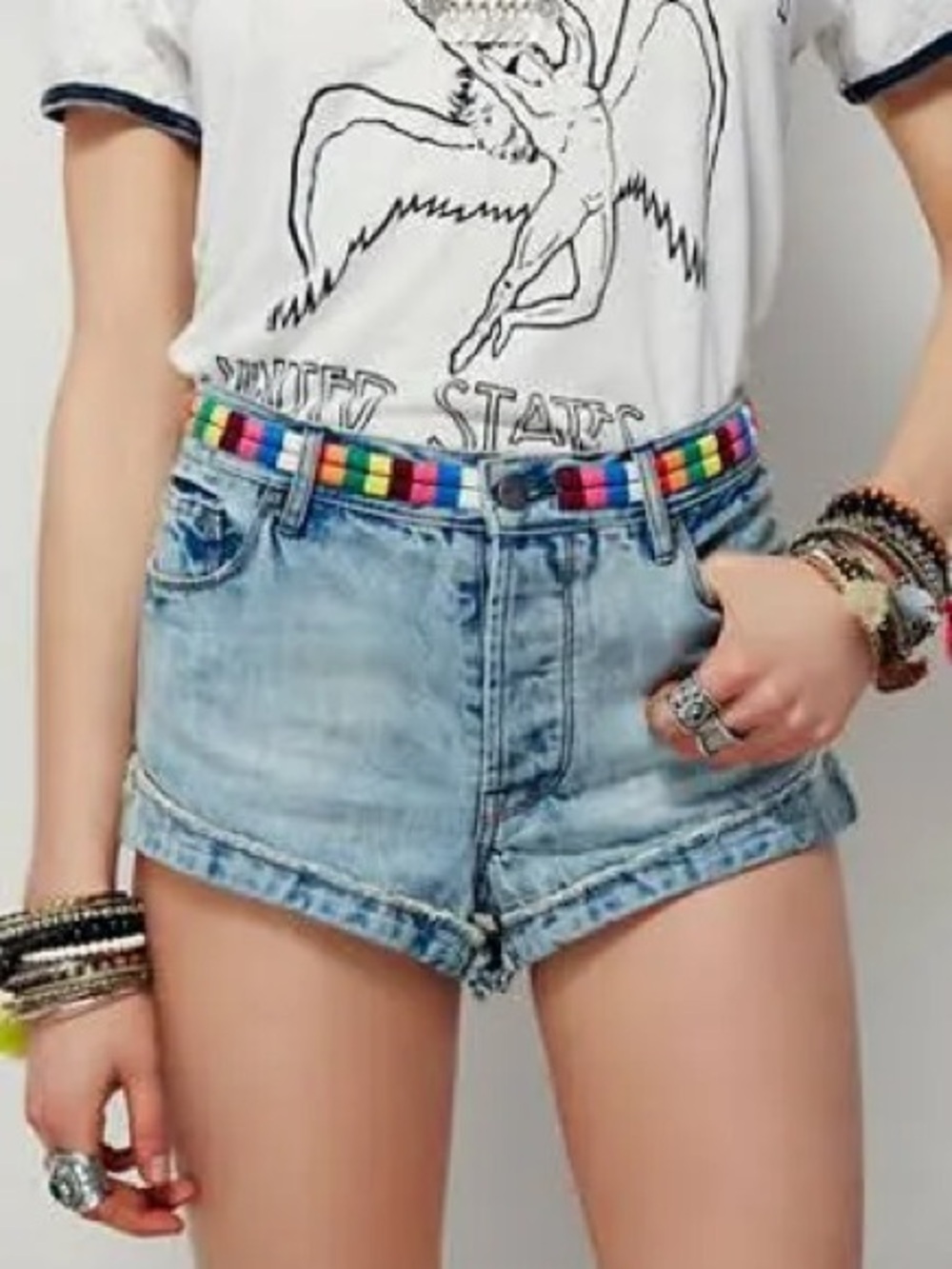 Free People Elliot embriones Light Blue Rolled-Hem Denim Shorts
